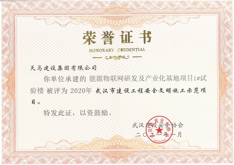 2020年武汉市建设工程安全文明施工示范项目（能源物联网研发及产业化基地项目1#实验楼）