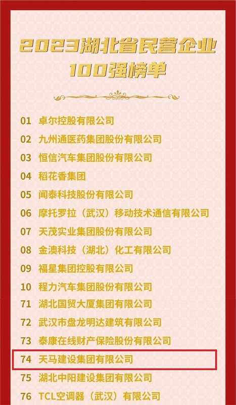 喜讯！我司连续六年入选“湖北民营企业百强企业”